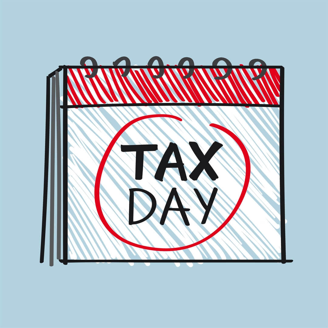 Illustration of a calendar with the words TAX DAY circled in red ink